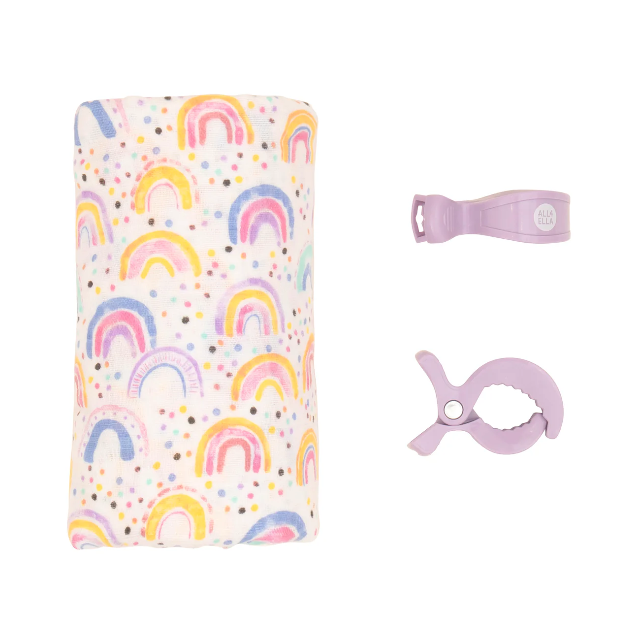 Organic Cotton Muslin Swaddle and Pram Pegs Set - Watercolour Rainbow