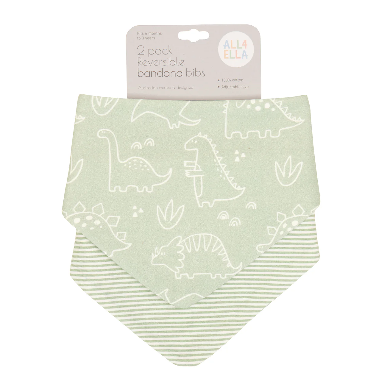 Bandana Bibs 2pk - Sage Dino