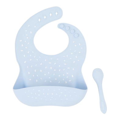 Silicone Catch Bib and Spoon Set - Blue
