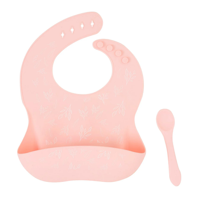 Silicone Catch Bib and Spoon Set - Pink