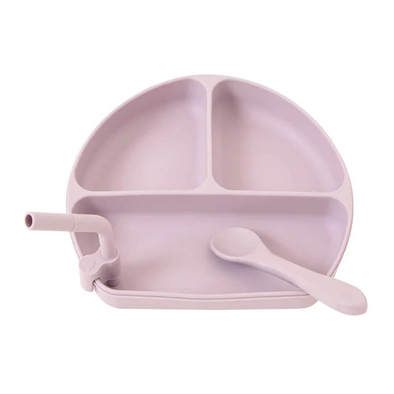 Silicone Suction Plate with Straw and Spoon - Dusky Mauve