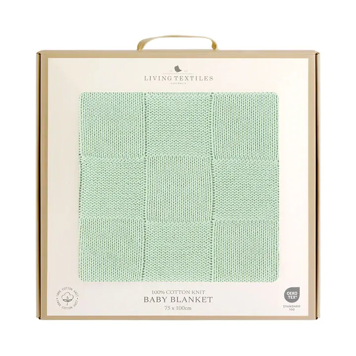Pram Knitted Blanket - Checkered Seafoam