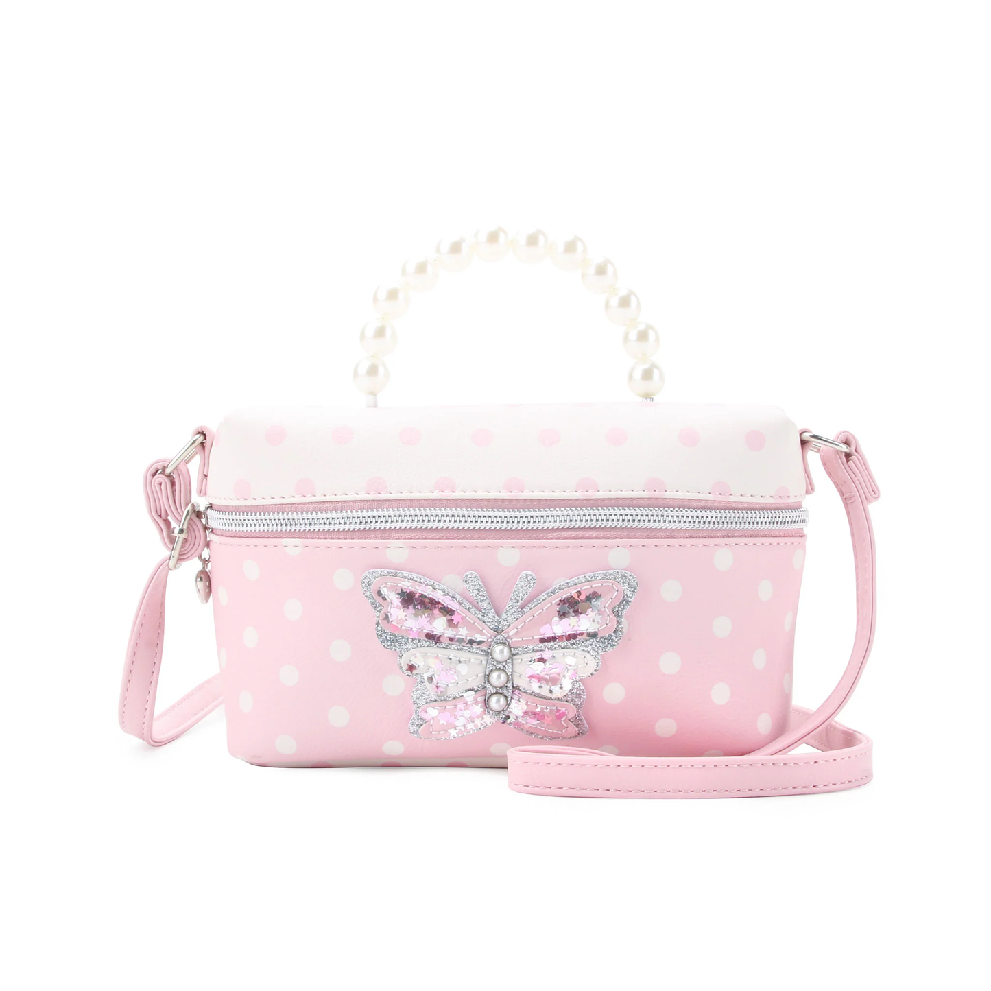 Polka Dot Butterfly Pearl Handle Crossbody Bag
