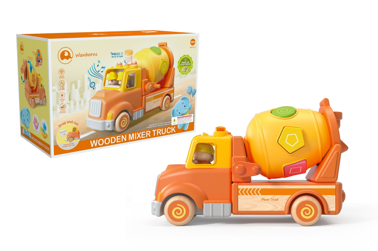 Wooden Mixer Truck with Blocks, Sound and Light