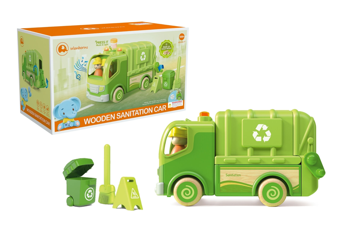 Wooden Recycle Truck with Sound and Light