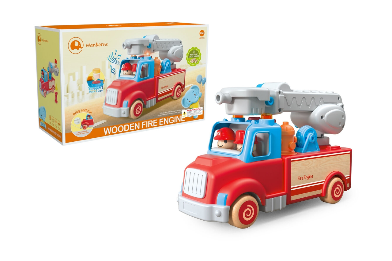 Wooden Fire Engine with Sound and Light