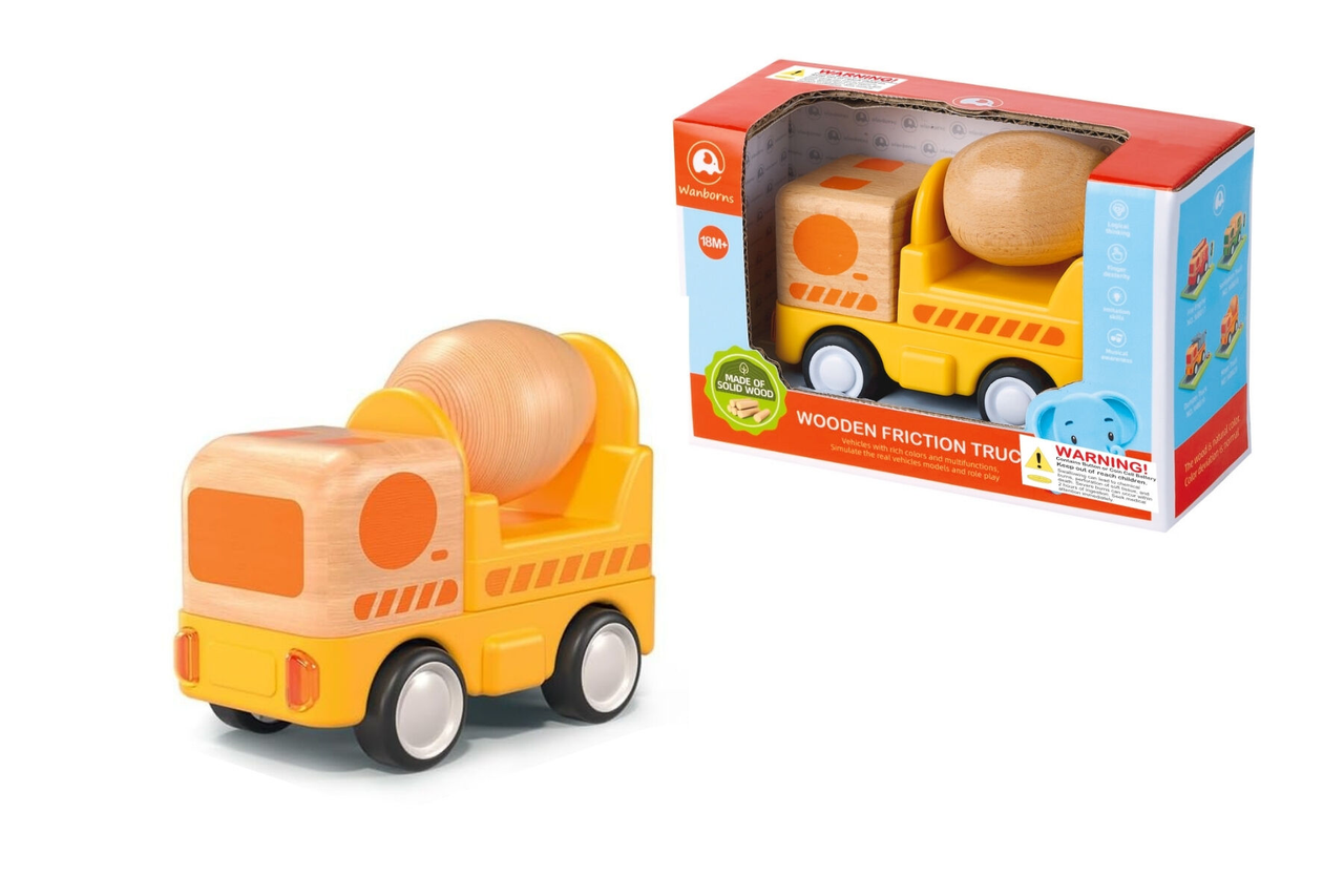Wooden Friction Truck - Concrete Mixer