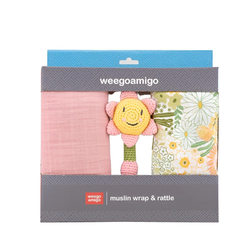 Muslin Wrap & Crochet Rattle Set - assorted