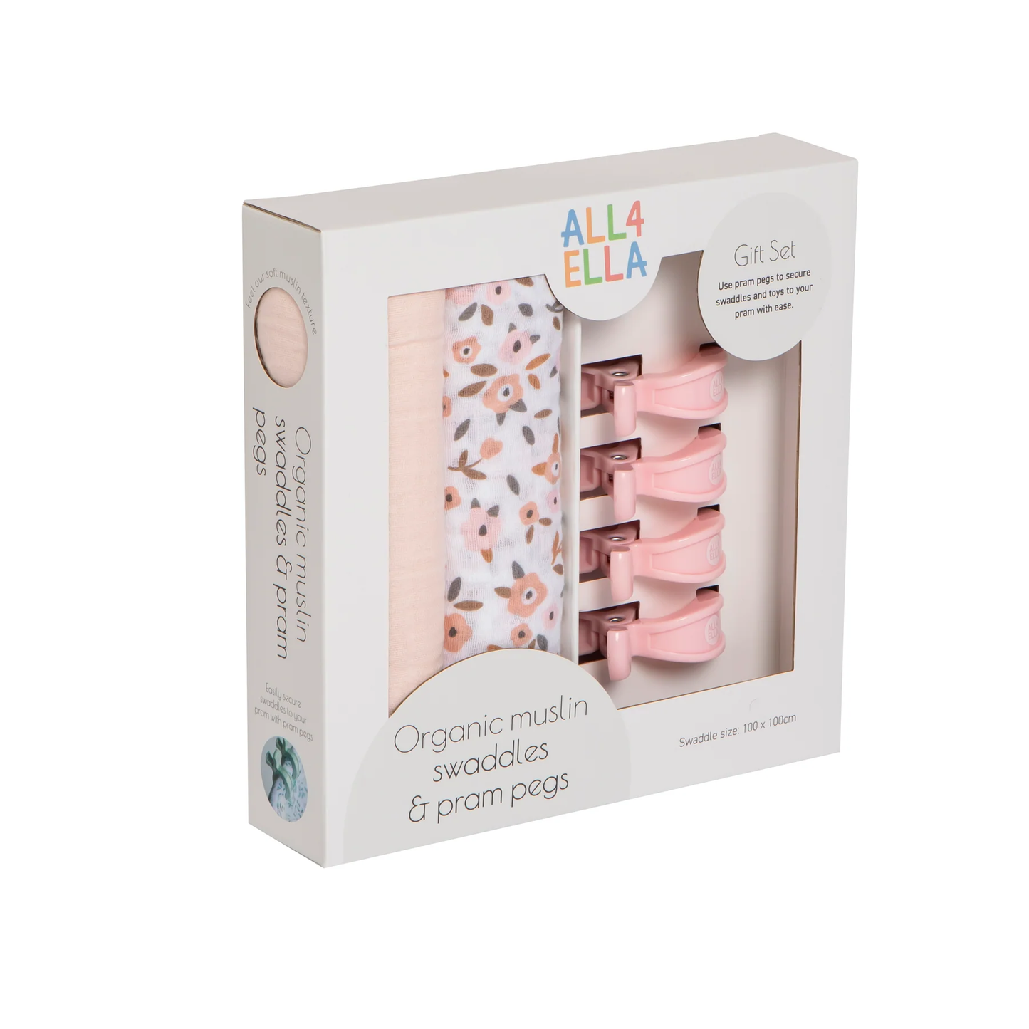 Gift Set - 2 Swaddles & 4 Pram Pegs - Floral Bouquet