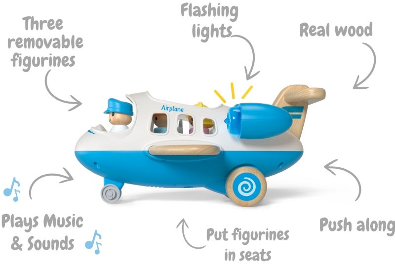 Wooden Airplane with Sound and Light - Blue