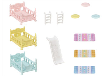 Triple Bunk Beds - Pink, Yellow & Blue