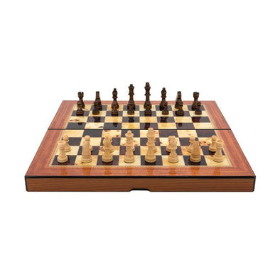 Walnut Folding Chess Set Gloss Finish 16"