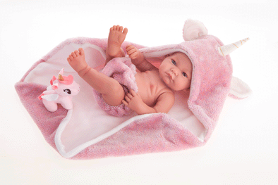 Newborn Doll 42cm - Nica with Unicorn Blanket and Soother