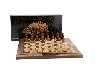 Chess Set - Walnut folding bevelled edge, with handle, 16"