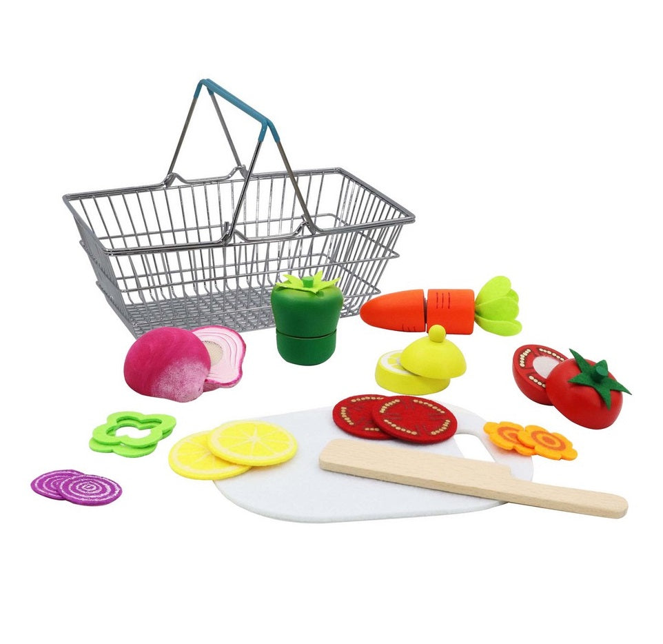 Wooden Cutting Vegetables with Metal Basket
