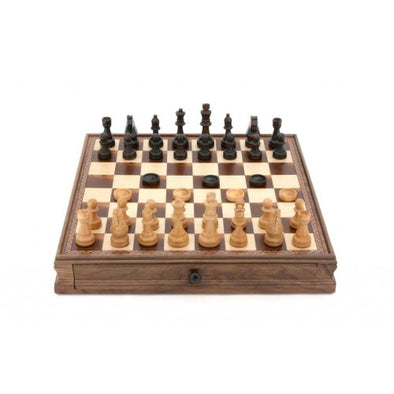 Chess & Checkers 15" with Walnut Base and Drawers