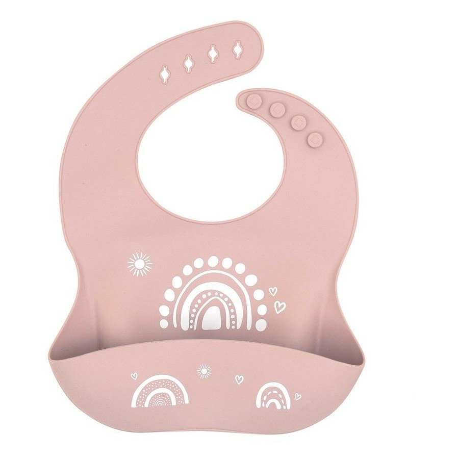 Silicone Bib in Pouch - Rainbow Dusty Pink