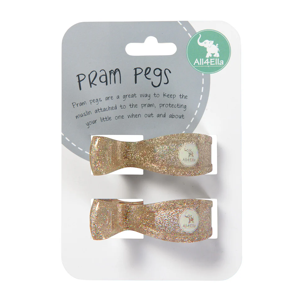 Pram Pegs 2 Pack - Gold Glitter