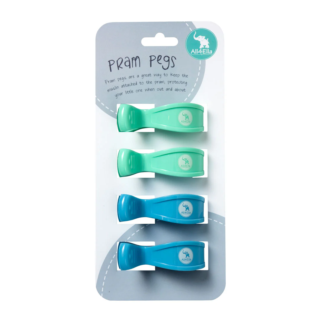 Pram Pegs 4 Pack - Pastel Green/Blue