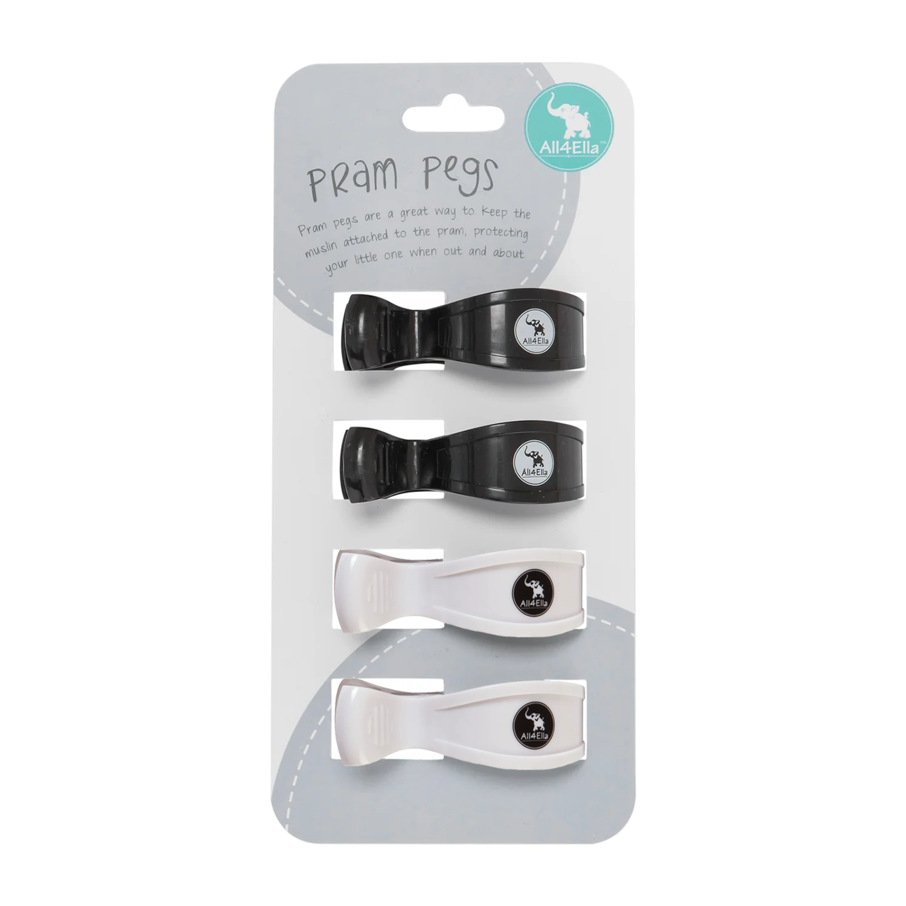 Pram Pegs 4 Pack - White/Black