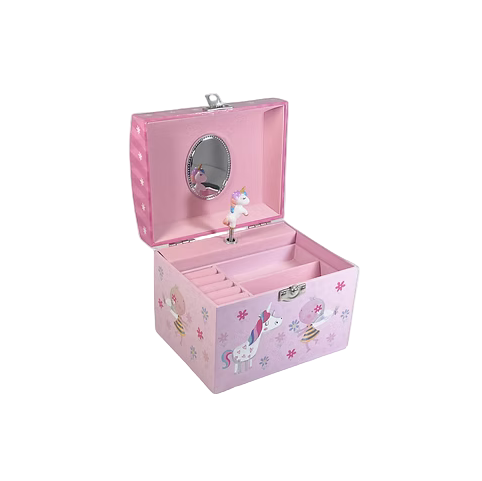 Musical Jewellery Box - Pearl Handle - Unicorn & Flowers