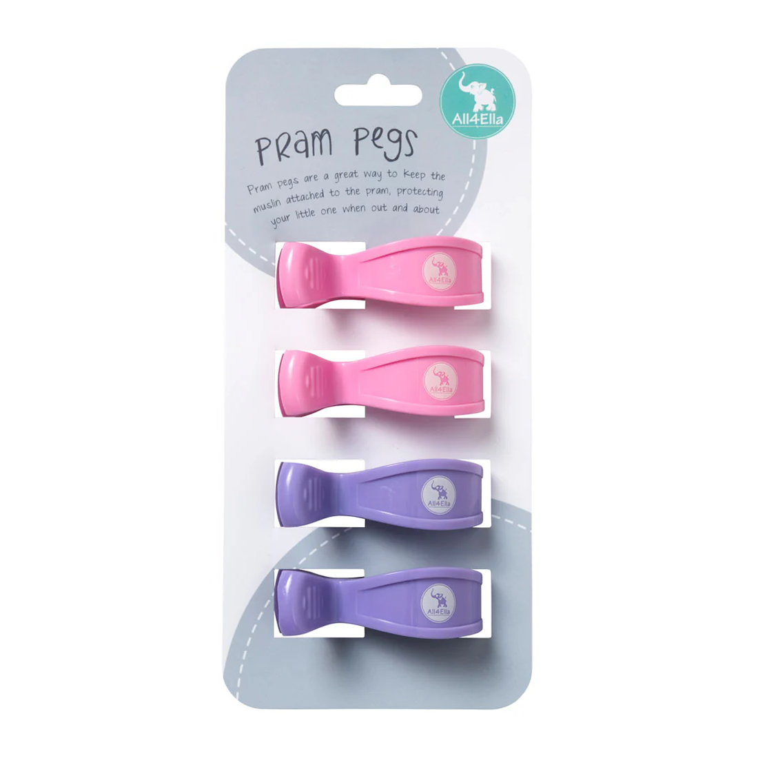 Pram Pegs 4 Pack - Purple/Pink Pastel