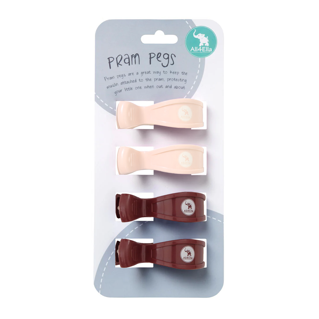 Pram Pegs 4 Pack - Peach/Burgundy