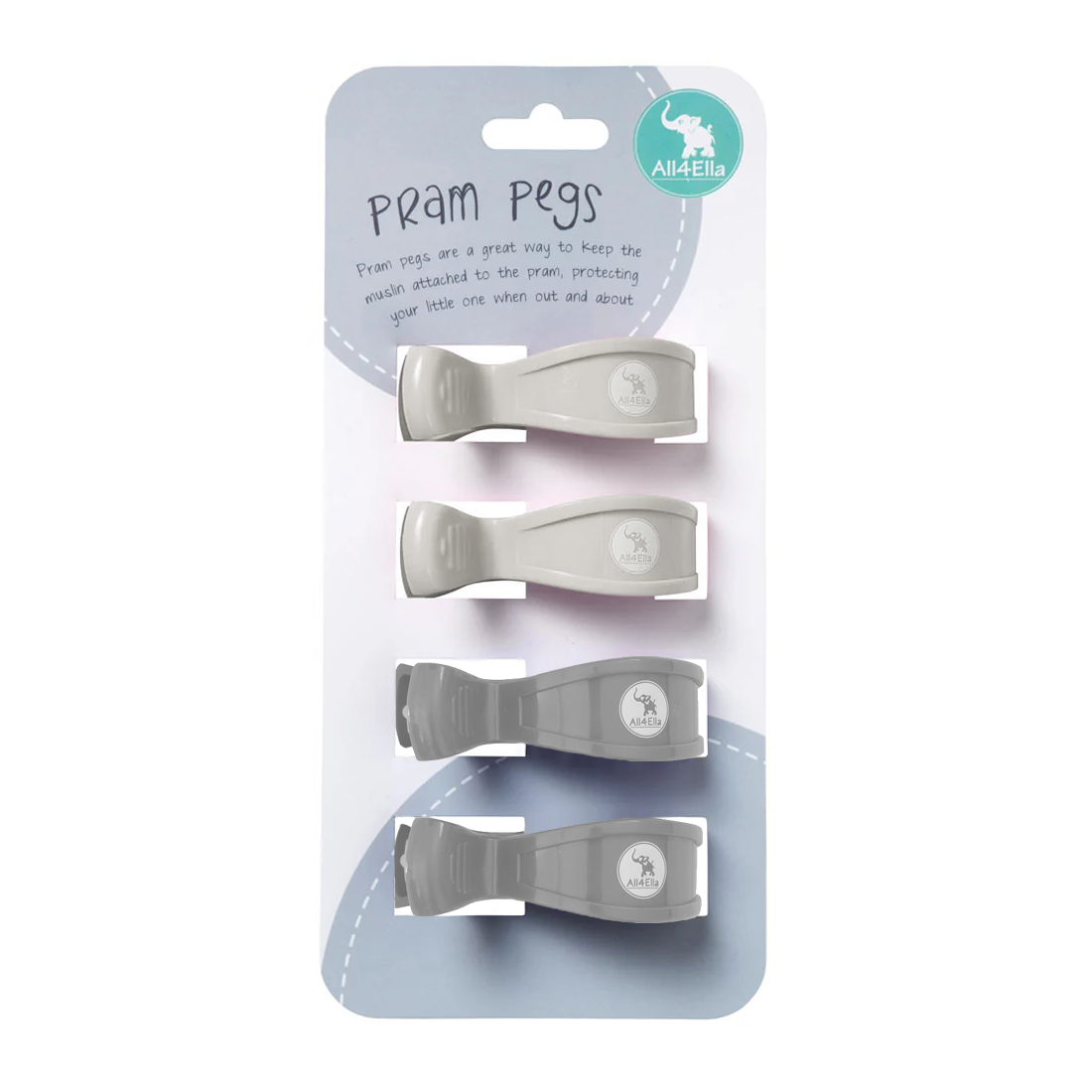 Pram Pegs 4 Pack - Twin Grey