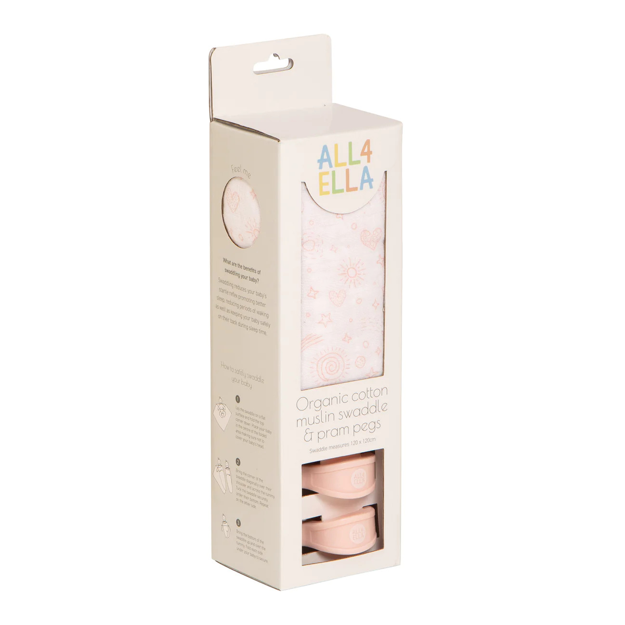 Organic Cotton Muslin Swaddle and Pram Pegs Set - Sweet Blush