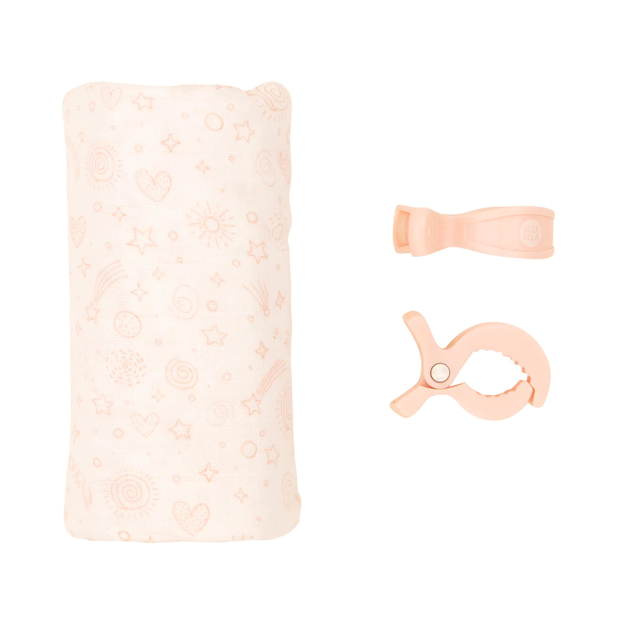 Organic Cotton Muslin Swaddle and Pram Pegs Set - Sweet Blush
