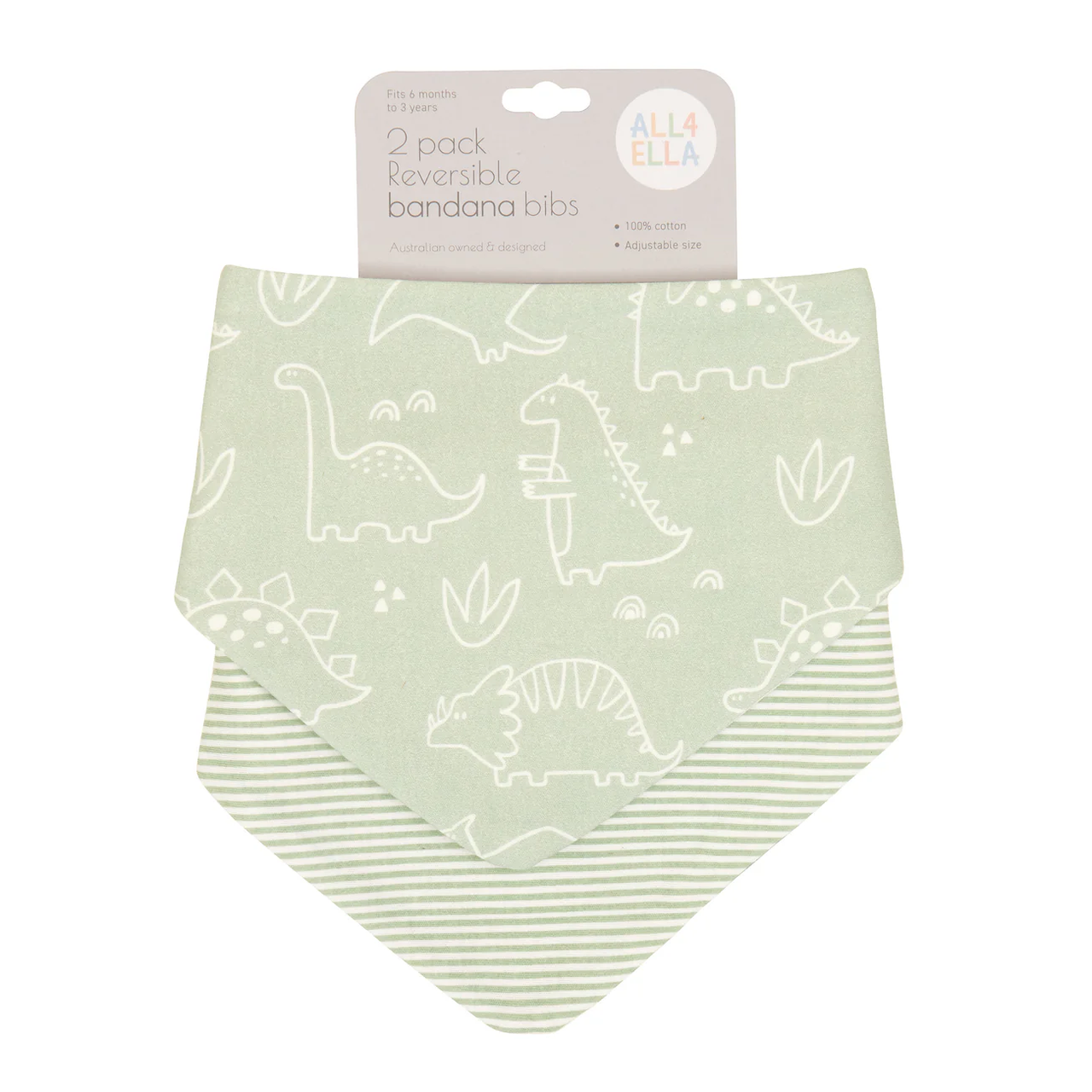Bandana Bibs 2pk - Sage Dino