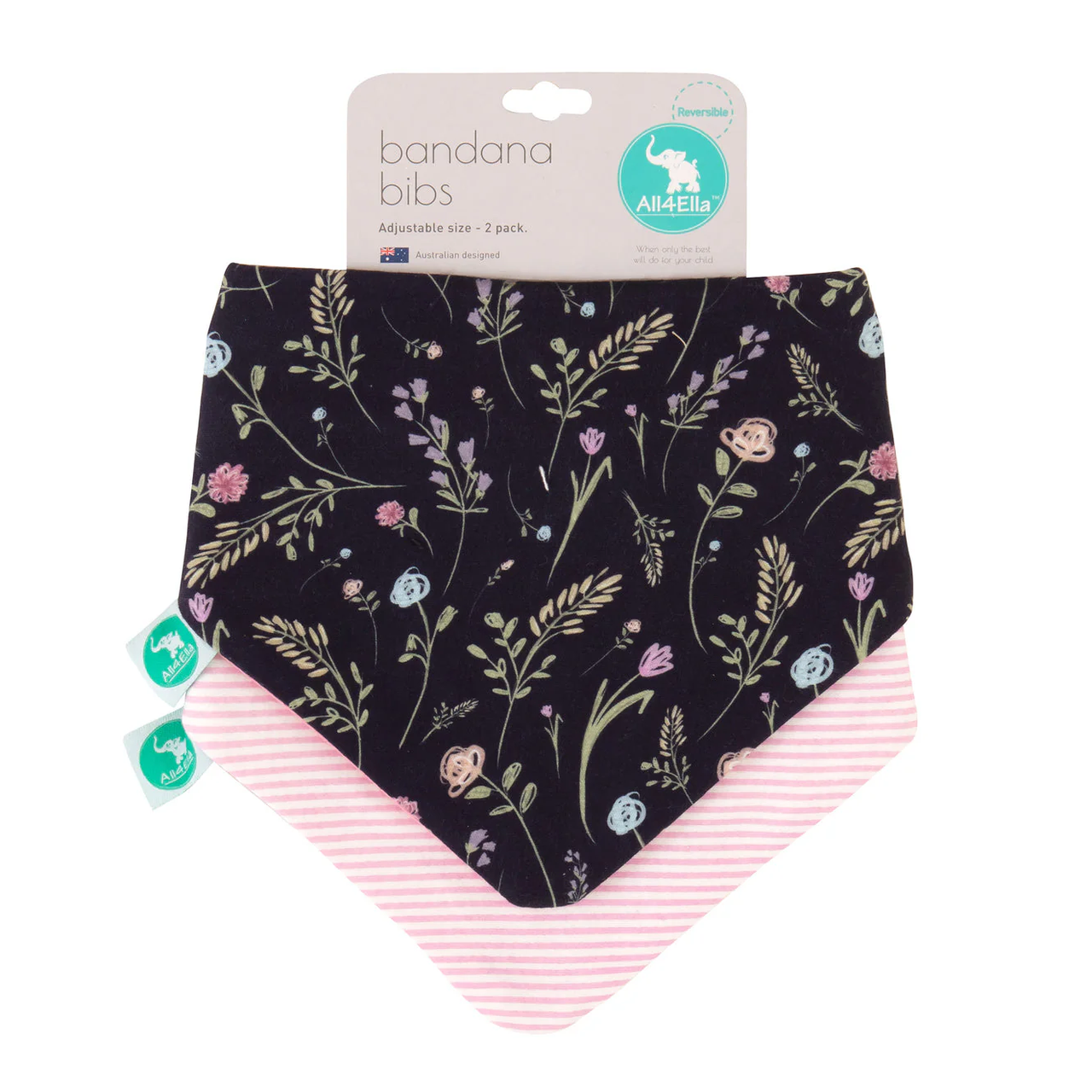 Bandana Bibs 2pk - Navy Floral