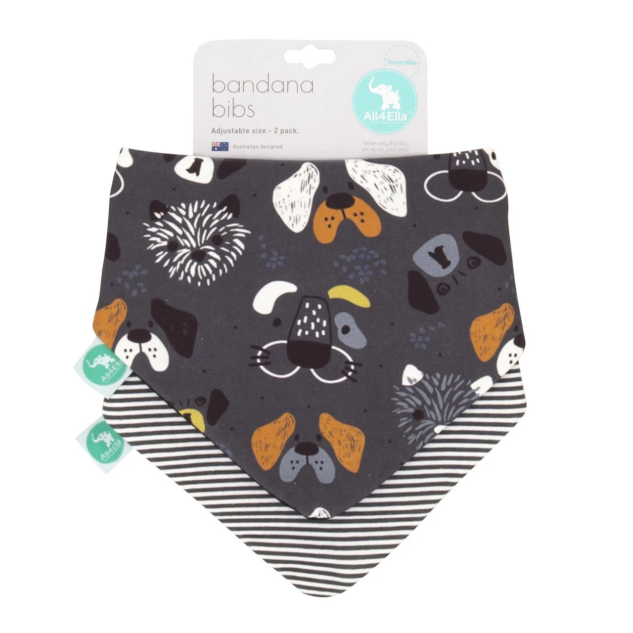 Bandana Bibs 2pk - Grey Dog