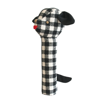 Puppy Squeaker - Black Check Linen