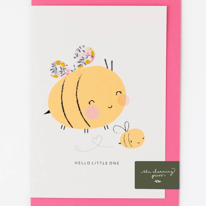 Bee New Baby Card - Liberty Fabric
