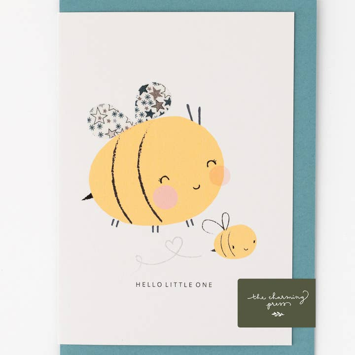 Bee New Baby Card - Liberty Fabric
