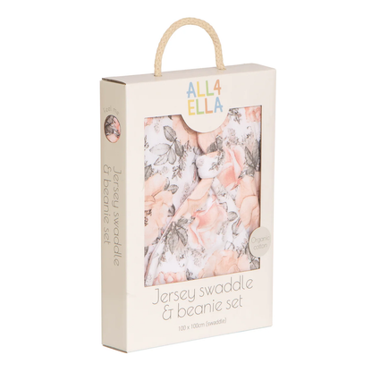 Jersey Swaddle and Beanie Set - Soft Florals