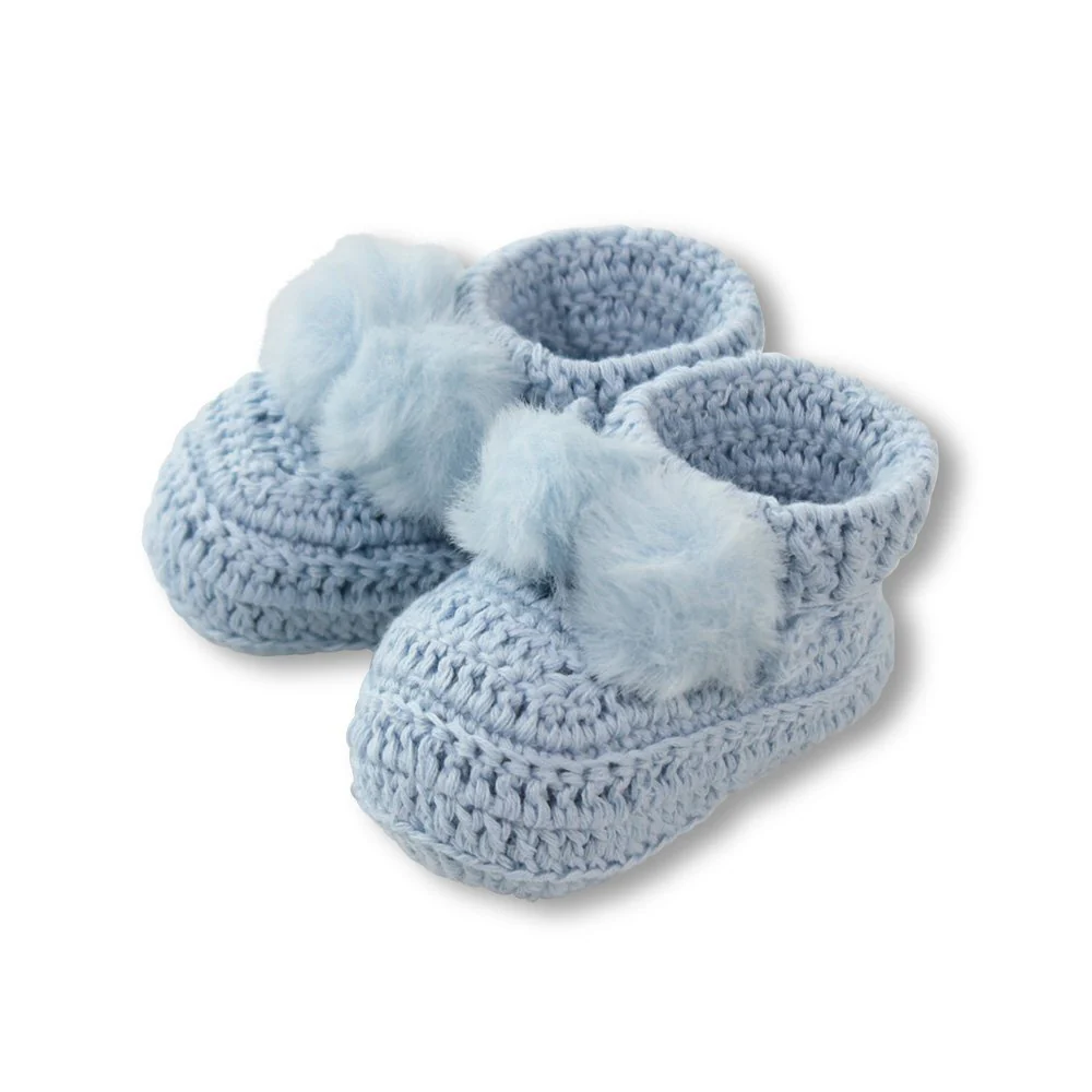Topsy Faux Fur Pom Pom Booties - Blue