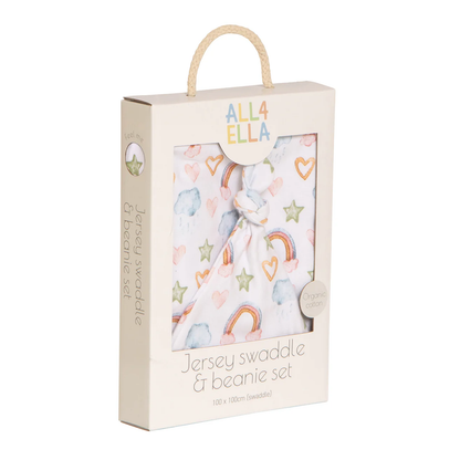 Jersey Swaddle and Beanie Set - Rainbow Dreams