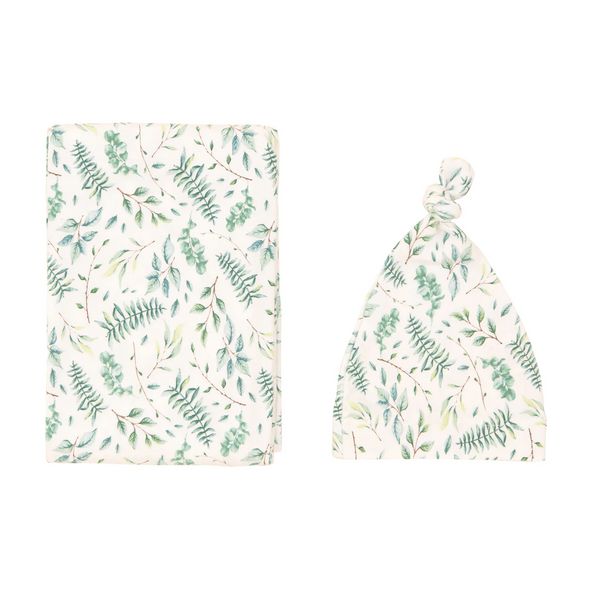 Jersey Swaddle and Beanie Set - Leaves
