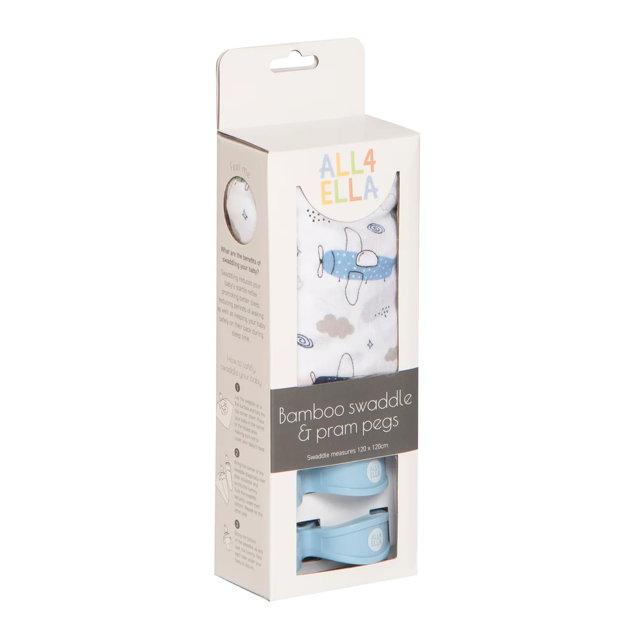 Bamboo Swaddle and Pram Pegs Set - Planes