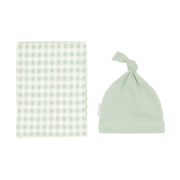 Jersey Swaddle and Beanie Set - Gingham Sage
