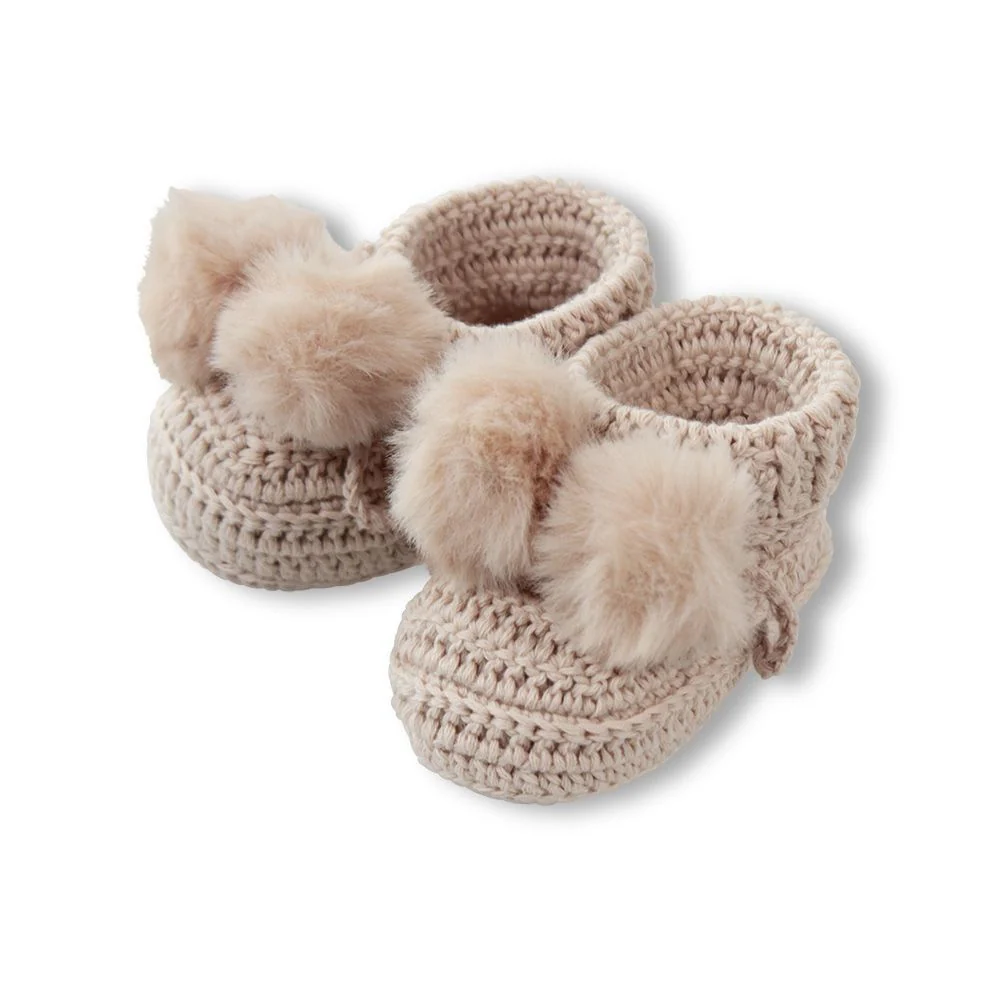 Topsy Faux Fur Pom Pom Booties - Rice