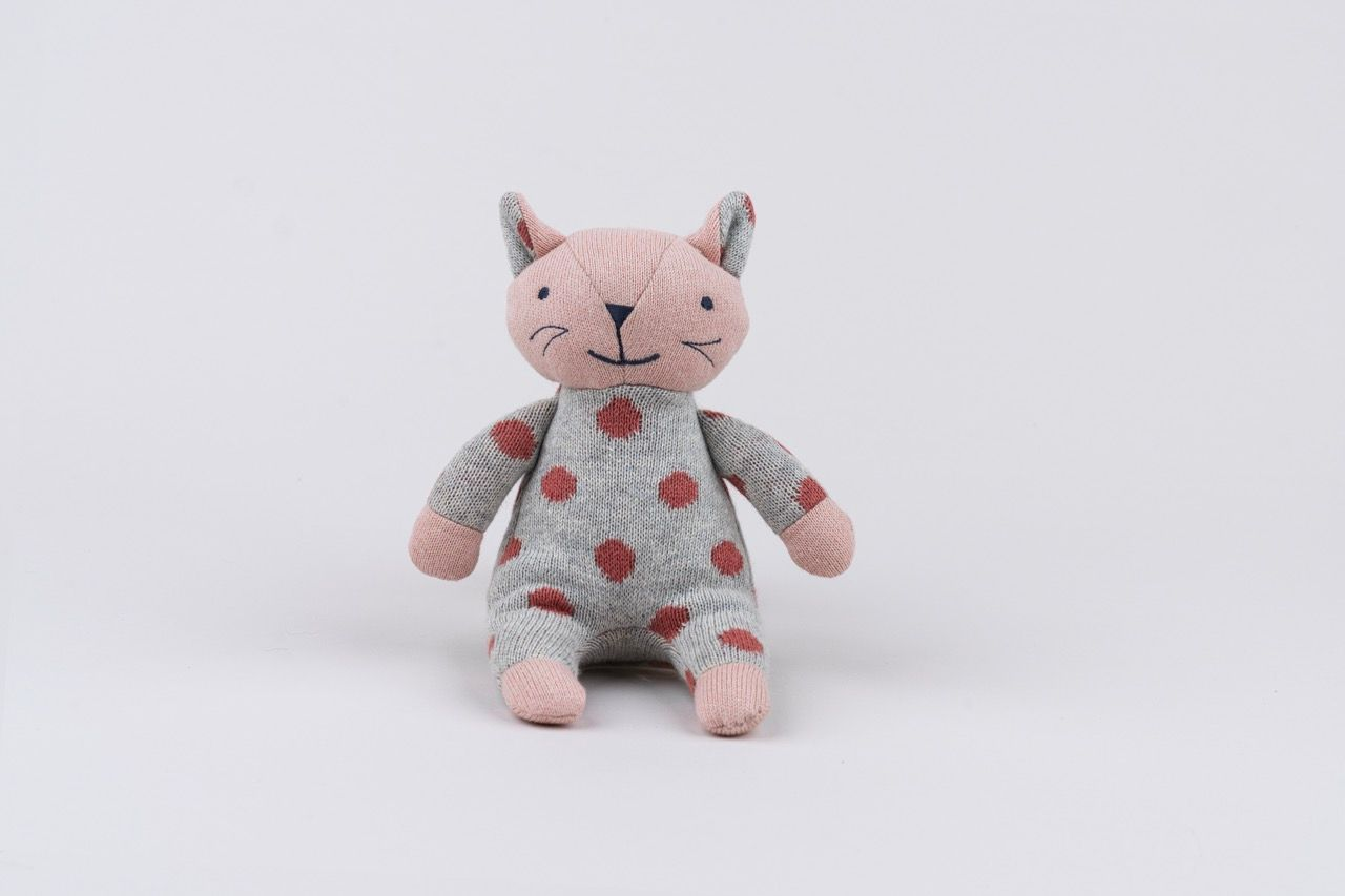 Kitty Spot Knit Rattle Toy - Pink