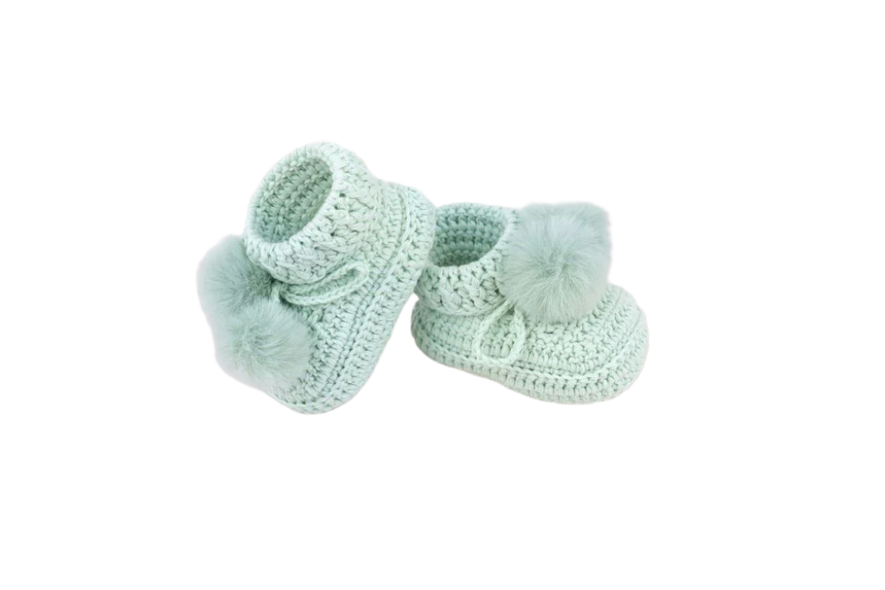 Topsy Faux Fur Pom Pom Booties - Mint