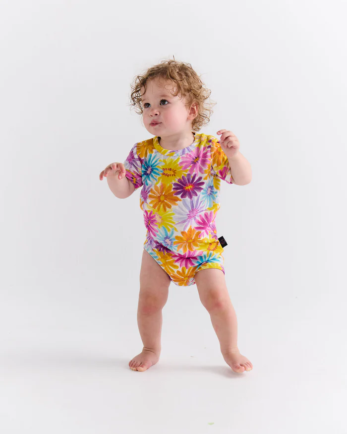 Organic Short Sleeve Romper - Petal Power