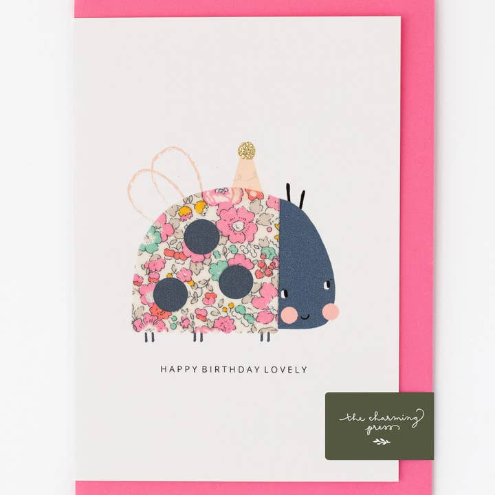 Ladybird Birthday Card - Liberty Betsy Ann Pale Pink