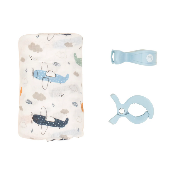 Bamboo Swaddle and Pram Pegs Set - Planes