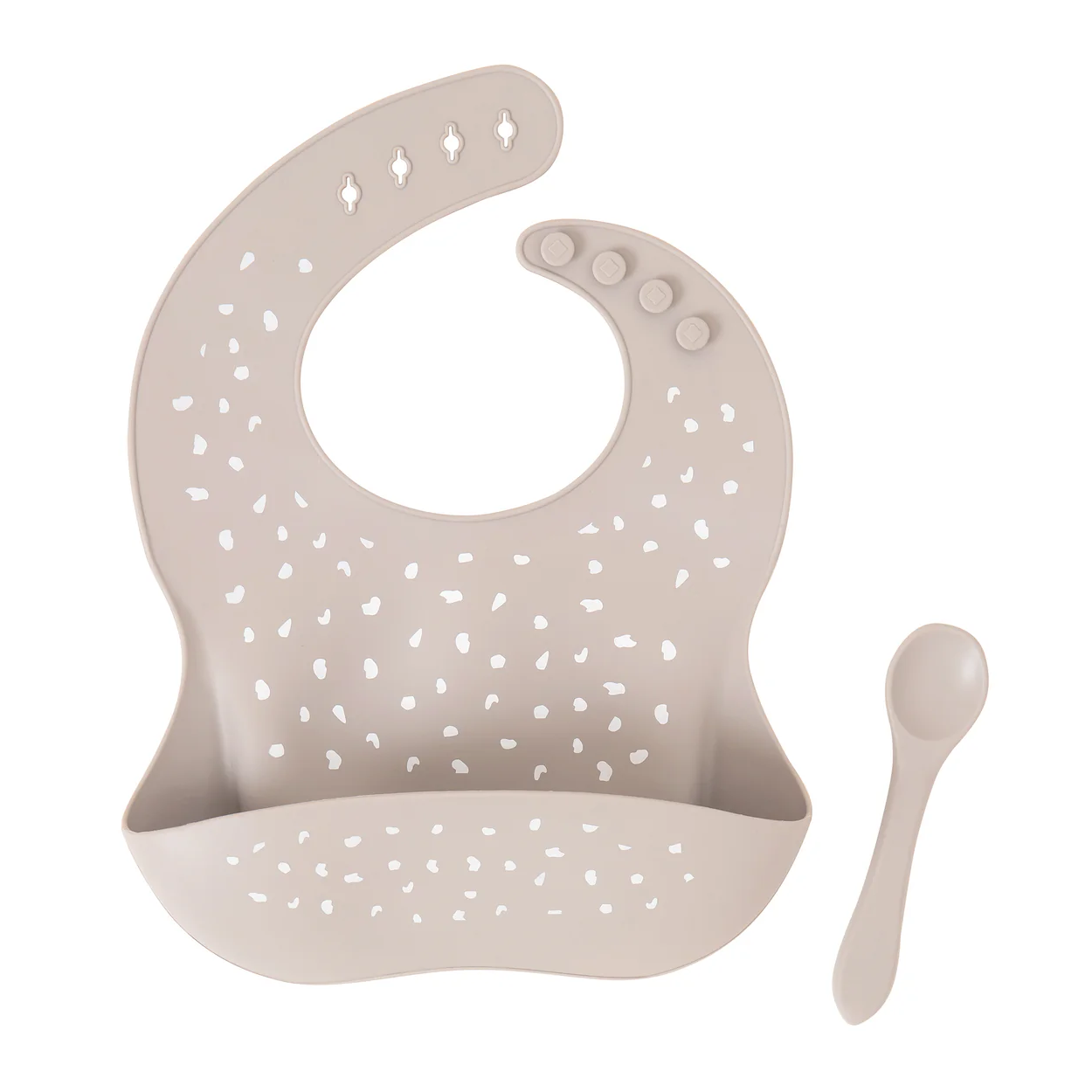 Silicone Catch Bib and Spoon Set - Stone
