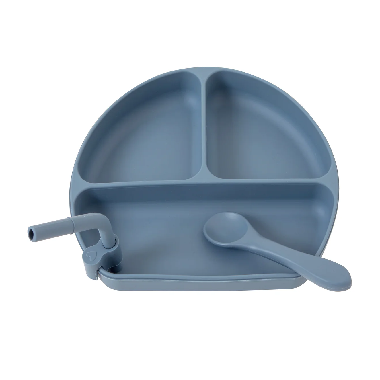 Silicone Suction Plate with Straw and Spoon - Slate Blue